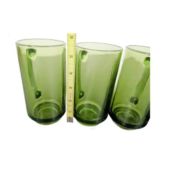 Mid Century Green Glass Beer Stein, Set of 4 - Picture 3 of 9
